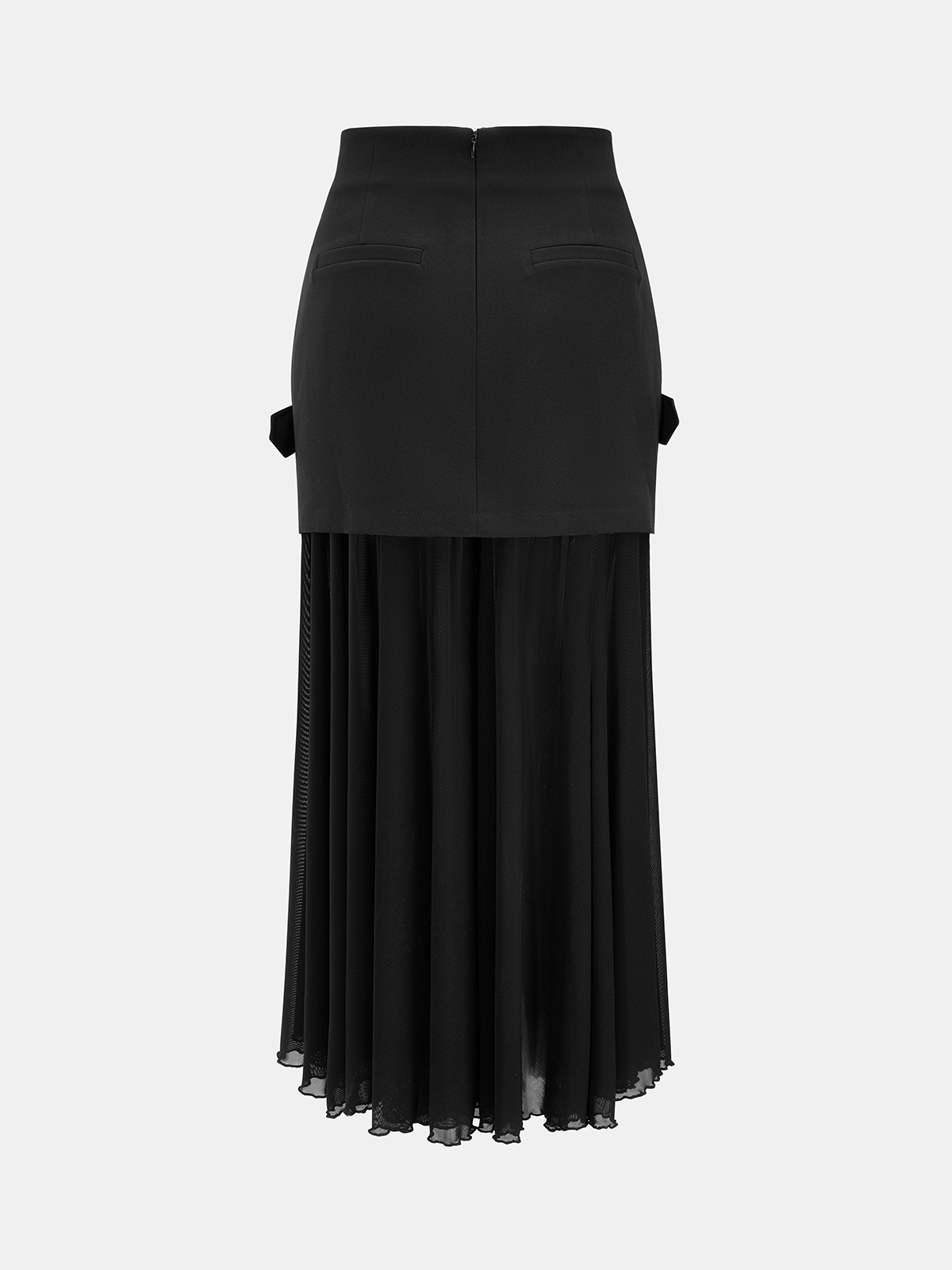 Belted Overlay Chiffon Pleated Asymmetrical Maxi Skirt