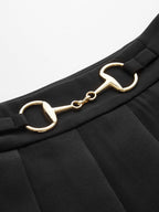 Horsebit Pleated Mini Skirt