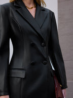 Double-Breasted Faux Leather Blazer