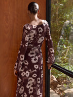 Floral Print Mesh Cowl Neck Maxi Dress