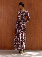 Floral Print Mesh Cowl Neck Maxi Dress