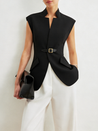 Notch Lapel Buckle Detail Blazer Vest