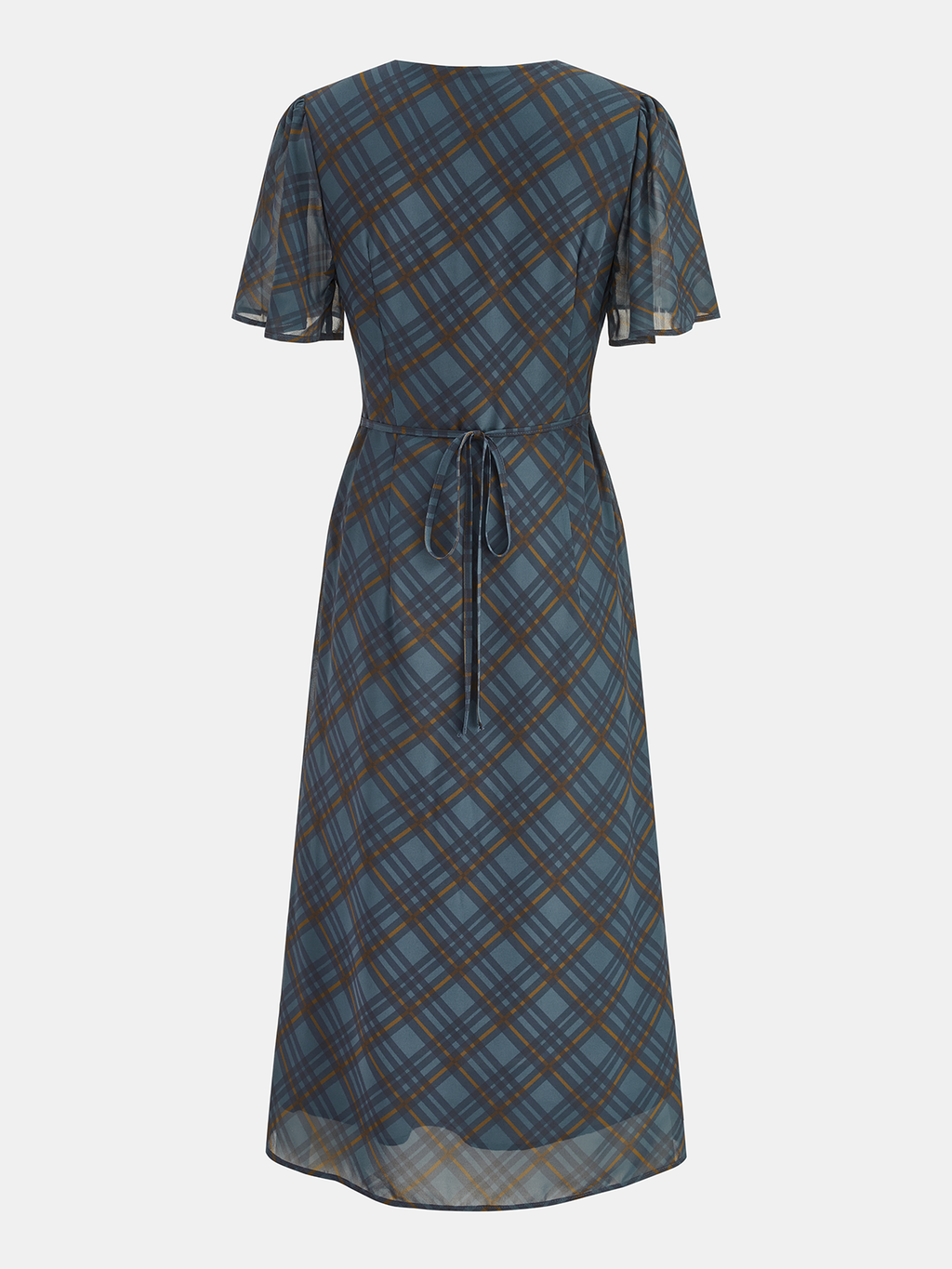 Tie-Front Plaid Chiffon Midi Dress