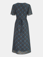 Tie-Front Plaid Chiffon Midi Dress