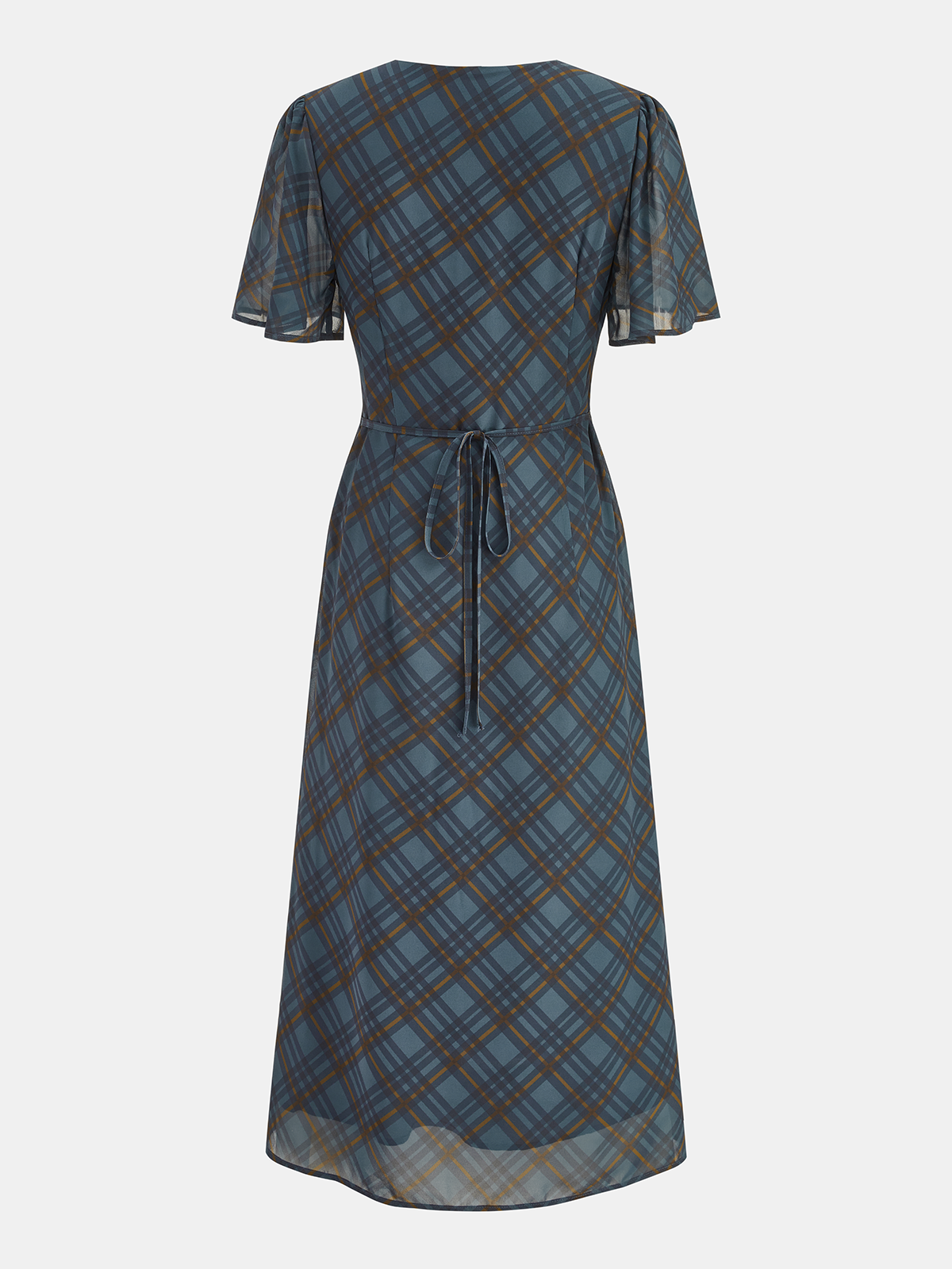 Tie-Front Plaid Chiffon Midi Dress