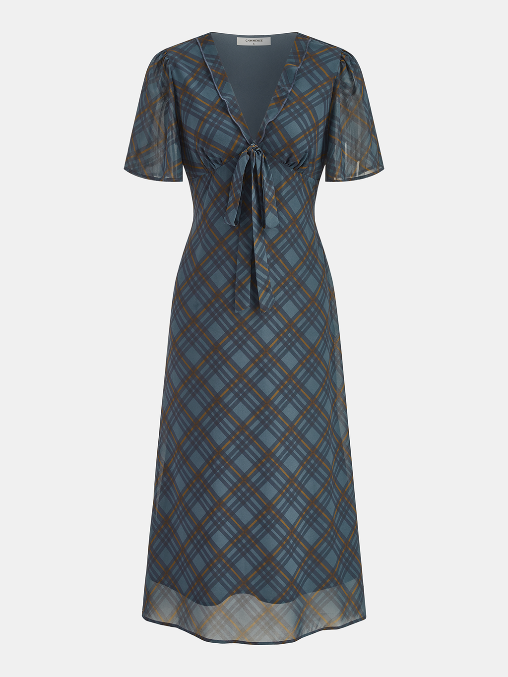 Tie-Front Plaid Chiffon Midi Dress