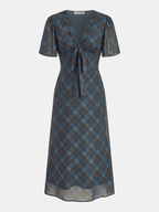 Tie-Front Plaid Chiffon Midi Dress