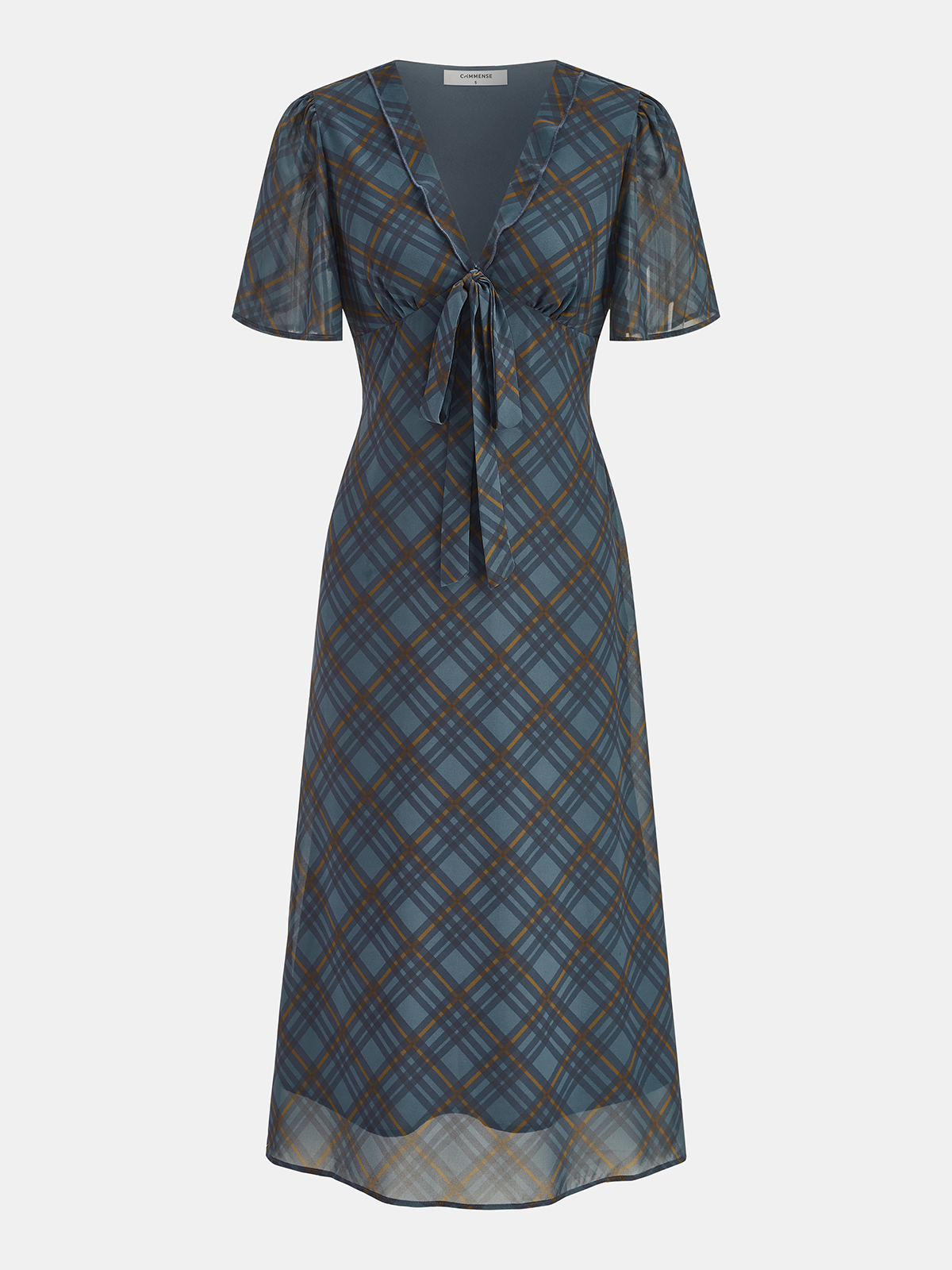 Tie-Front Plaid Chiffon Midi Dress