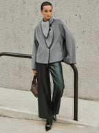 Tweed Contrast-Trim Knot-Collar Coat