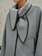 Tweed Contrast-Trim Knot-Collar Coat
