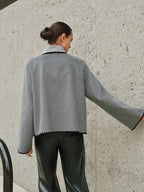 Tweed Contrast-Trim Knot-Collar Coat