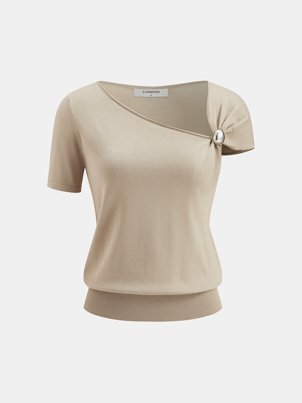 Asymmetric Short-Sleeve Knit Top