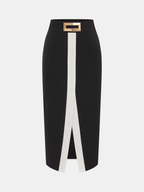 Color Block Metal Detail Midi Skirt