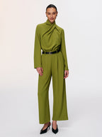 Belted Twist-Neck Wide-Leg Jumpsuit