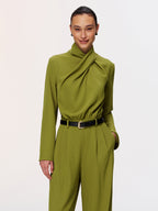 Belted Twist-Neck Wide-Leg Jumpsuit