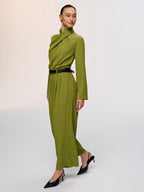 Belted Twist-Neck Wide-Leg Jumpsuit