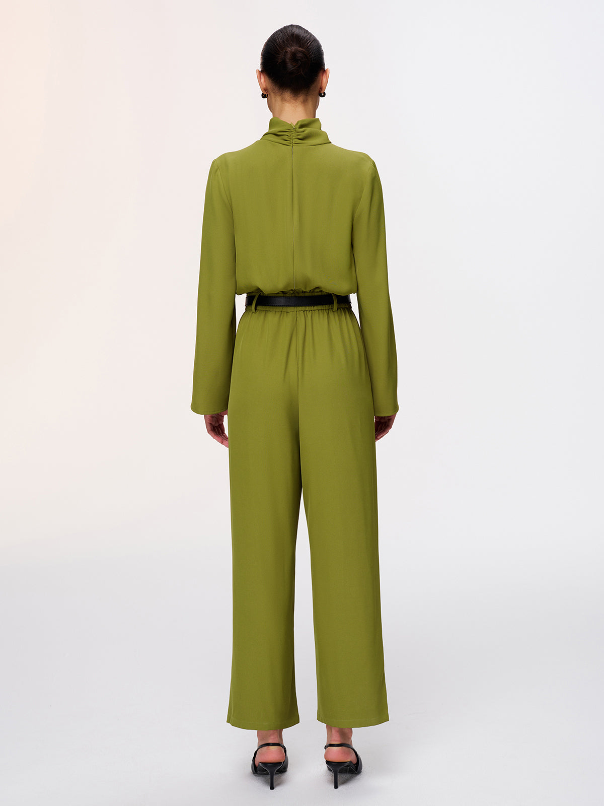 Belted Twist-Neck Wide-Leg Jumpsuit