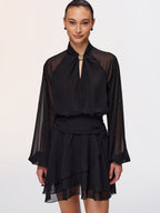 Metal Detail Semi-Sheer Chiffon Mini Dress