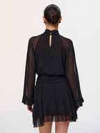 Metal Detail Semi-Sheer Chiffon Mini Dress