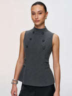 Button Detail Sleeveless Peplum Vest