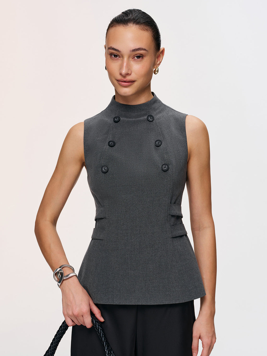 Button Detail Sleeveless Peplum Vest