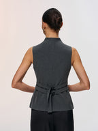 Button Detail Sleeveless Peplum Vest