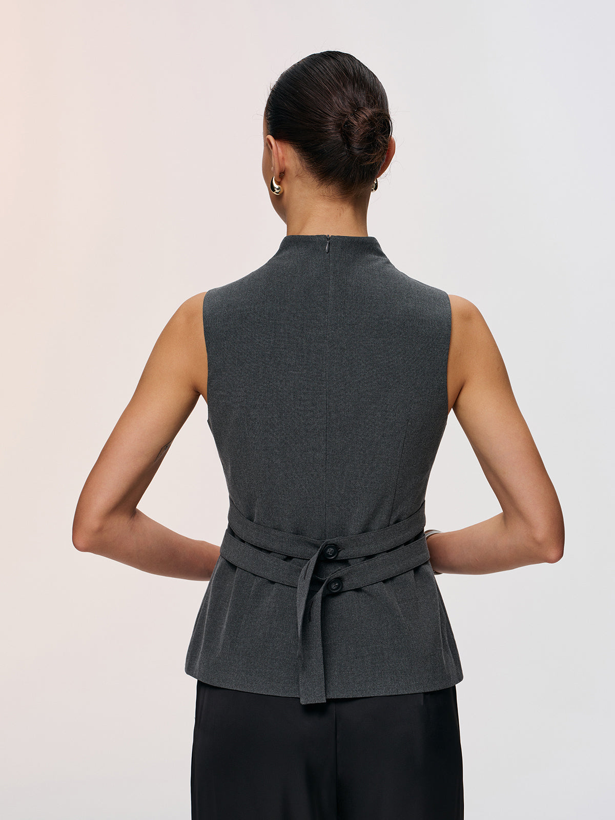 Button Detail Sleeveless Peplum Vest