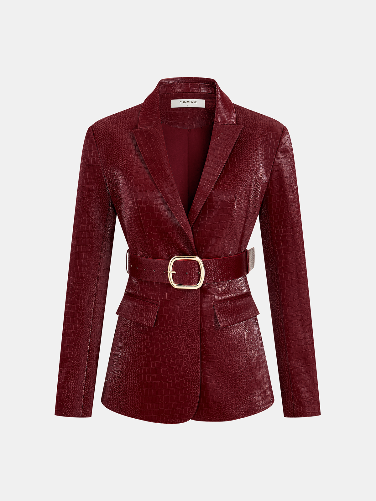 Belted Crocodile-Embossed Blazer