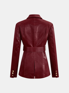Belted Crocodile-Embossed Blazer