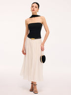 Paneled Design Color-Block Halter Backless Maxi Dress