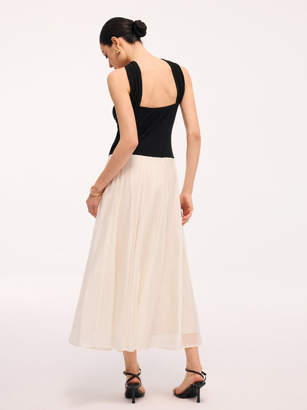 Paneled Design Color-Block Halter Backless Maxi Dress