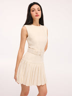 Belted Tweed Sleeveless Pleated Mini Dress