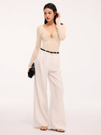 Metal Detail Cut-Out Long-Sleeve Bodysuit