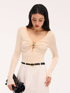 Metal Detail Cut-Out Long-Sleeve Bodysuit