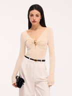 Metal Detail Cut-Out Long-Sleeve Bodysuit