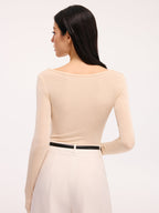 Metal Detail Cut-Out Long-Sleeve Bodysuit