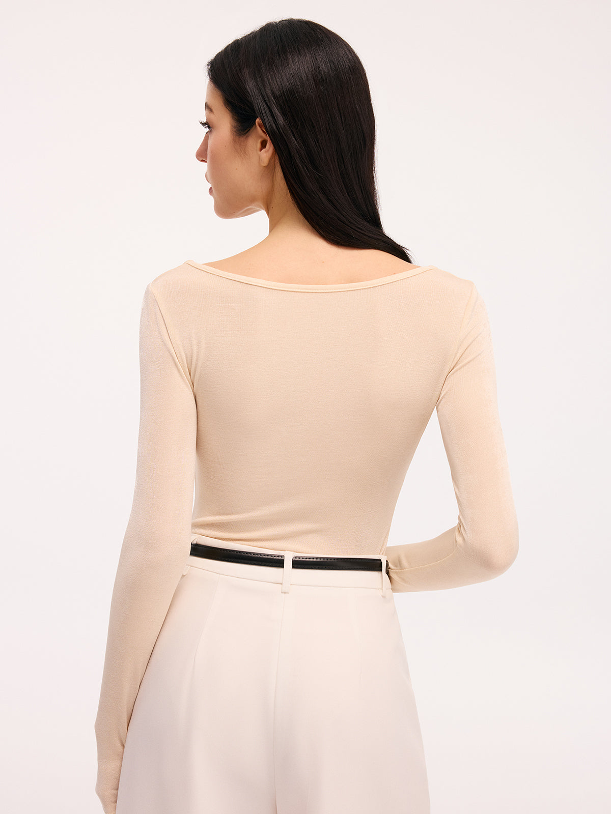 Metal Detail Cut-Out Long-Sleeve Bodysuit