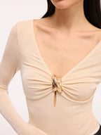 Metal Detail Cut-Out Long-Sleeve Bodysuit
