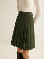 Pleated Corduroy Midi Skirt