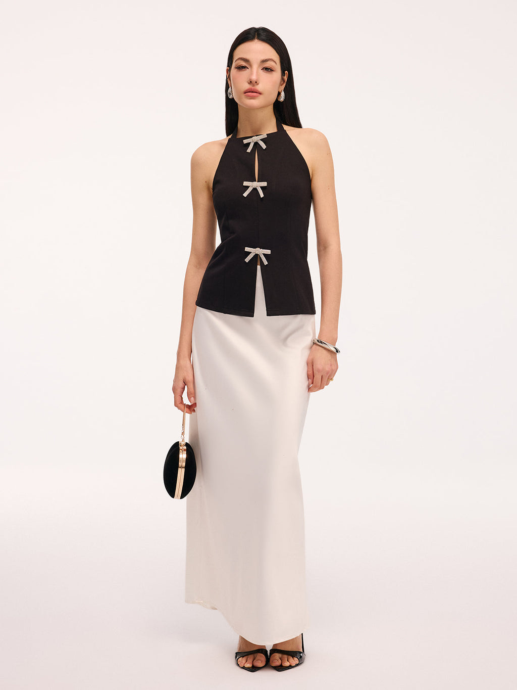 Bow Detail Backless Halter Vest