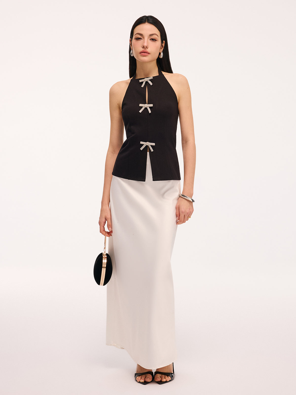 Bow Detail Backless Halter Vest