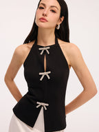 Bow Detail Backless Halter Vest