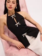 Bow Detail Backless Halter Vest