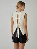 Bow Detail Waffle Knit Sleeveless Top