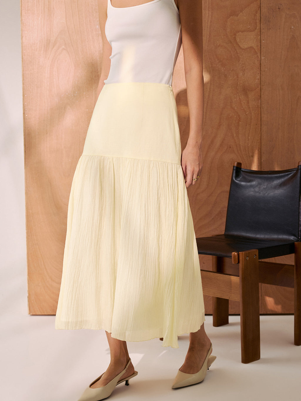 Pleated A-Line Midi Skirt