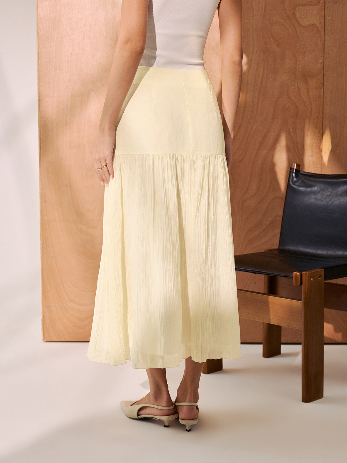 Pleated A-Line Midi Skirt