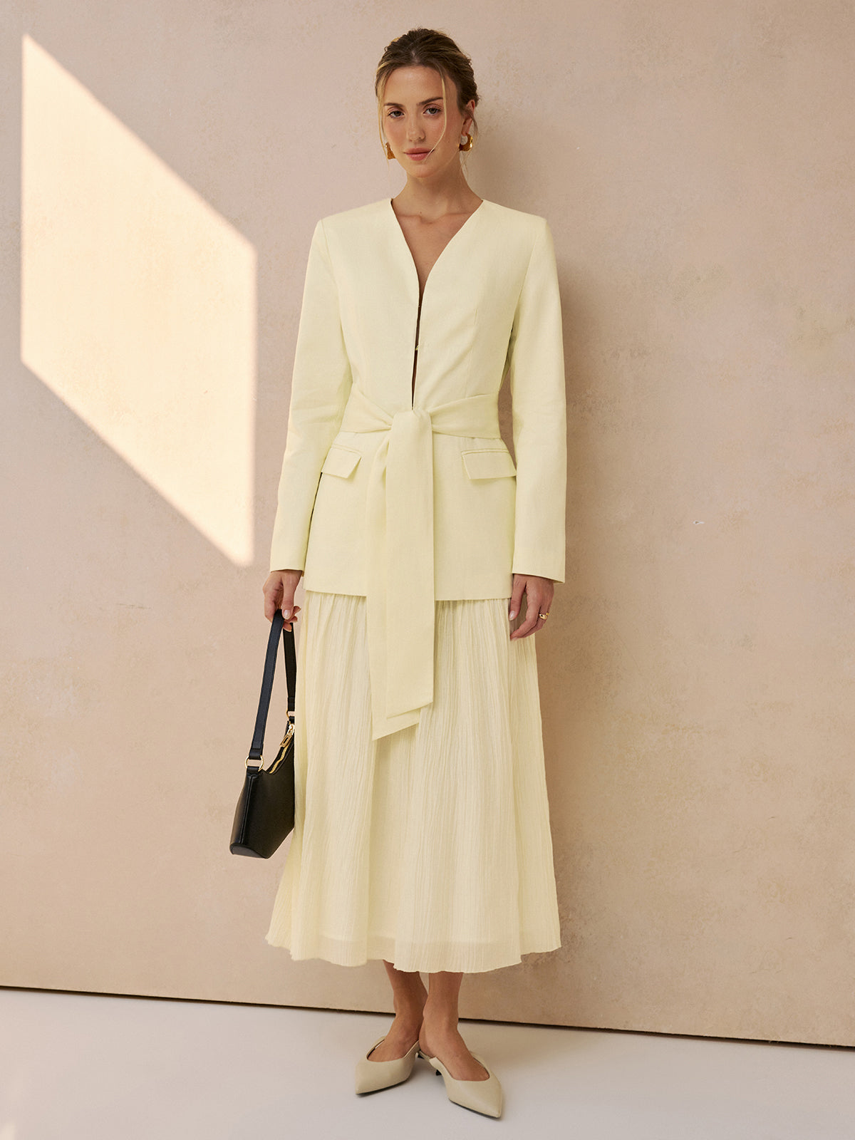 Belted V-Neck Tailored Blazer