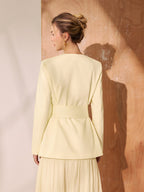 Belted V-Neck Tailored Blazer