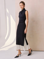 Color Block Ruffle Hem Maxi Skirt
