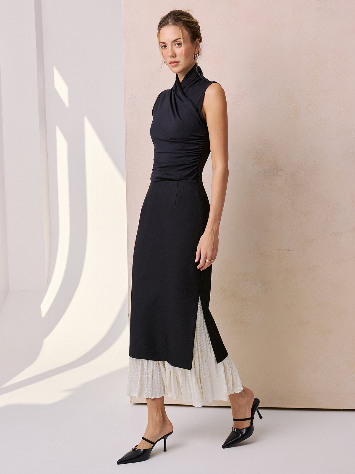Color Block Ruffle Hem Maxi Skirt